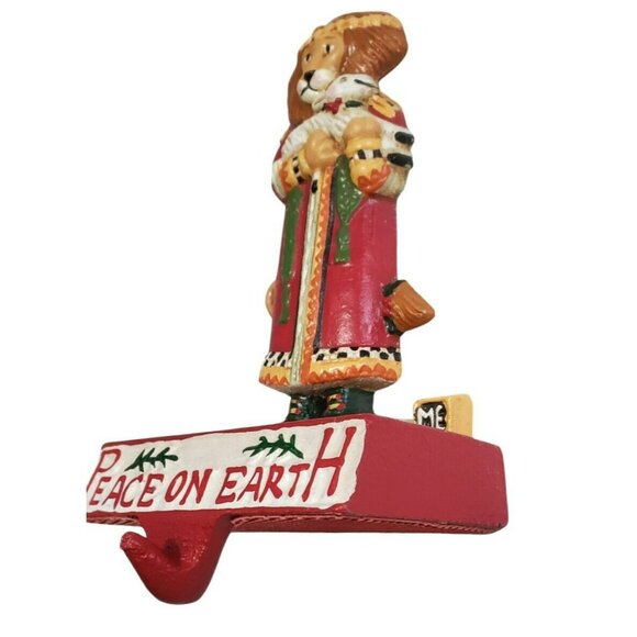 VTG Mary Engelbreit Cast Iron Christmas Stocking Hanger Lion Lamb PEACE 0N EARTH - Picture 2 of 13